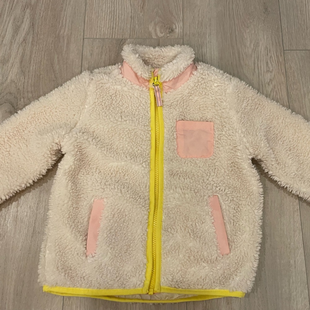 Kids Cream Fleece Jacket with Pink Accents